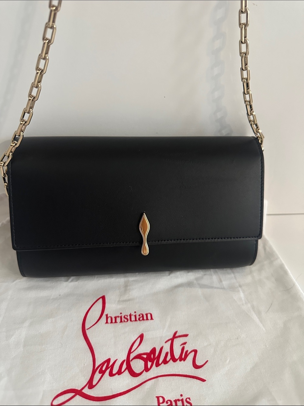 Christian Louboutin Black Leather Crossbody Bag with Gold Chain - Picture 2 of 10